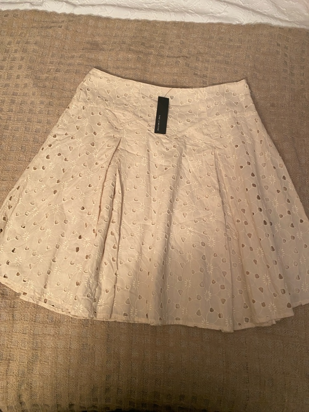 The Limited Cream Eyelet Pleated Mini Skirt